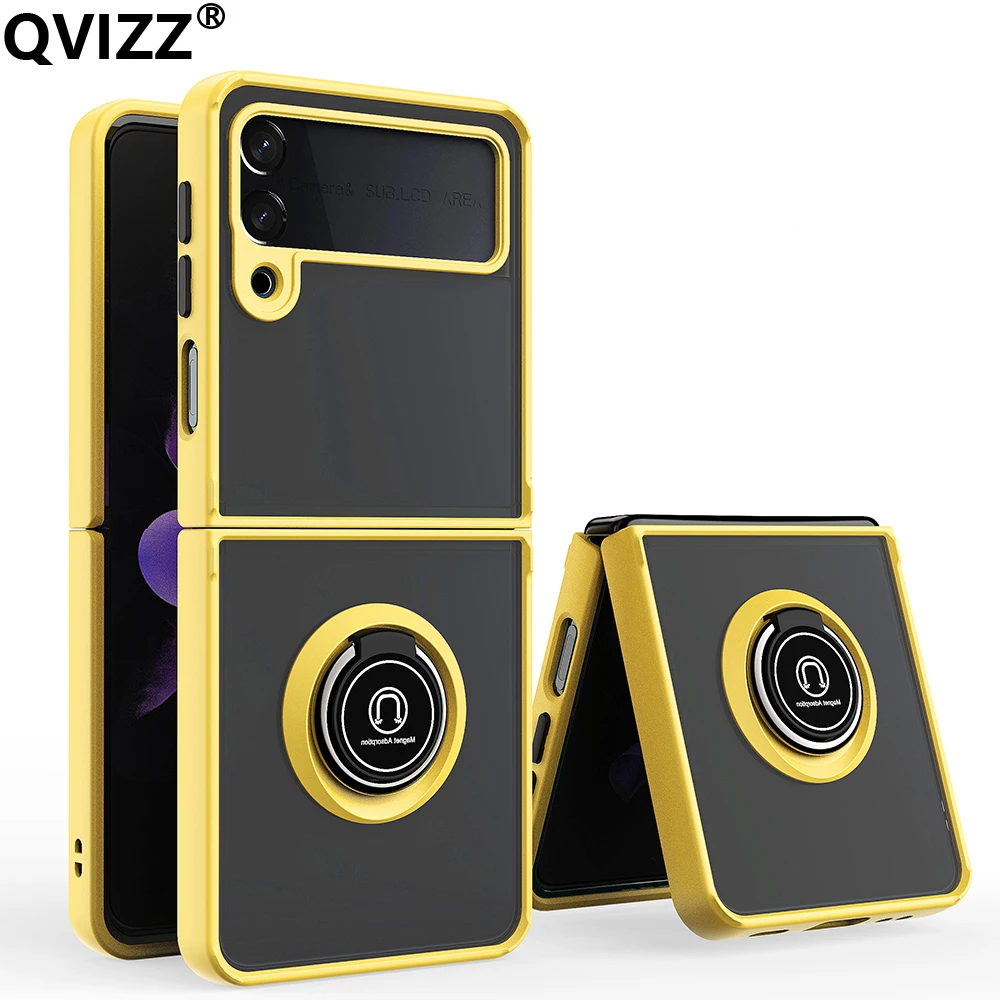 

Luxury Case for Samsung Galaxy Z Flip 4 Matte Bracket Car Ring Holder Shockproof Transparent Back Phone Cover for ZFlip4 ZFlip 4