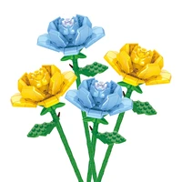 1pcs romantic rose building blocks blueyellowpink rose simulation flower 3d assembled model toy bricks for girlfriend gift