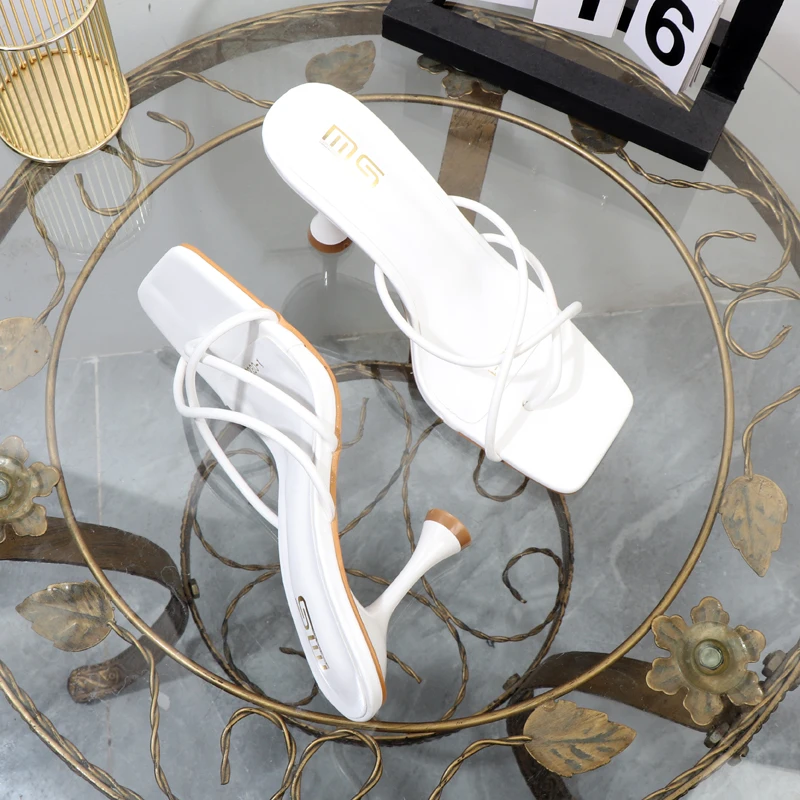 2023 New Summer Sexy Square-headed Thin Ribbon Women's High Heels Joker Solid Color Plus Size Sandals free shipping promotion