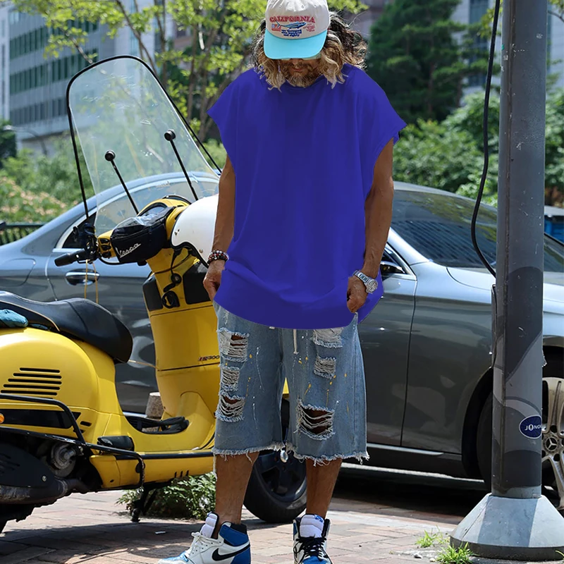 

Футболка мужская без рукавов, простая Однотонная рубашка в американском стиле, повседневная спортивная майка для бега, на лето