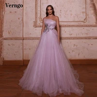 verngo glitter pink tulel long prom dresses special neck design applique elegant evening gowns robe de mariage 2022 newest
