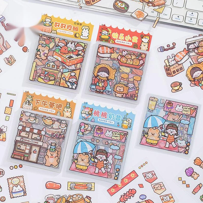 

25 листов, Набор наклеек в виде планировщика, пищевых серий, милый мультяшный дневник, альбом, канцелярские принадлежности для дома, «сделай сам», декор для ноутбука, наклейка, Новинка