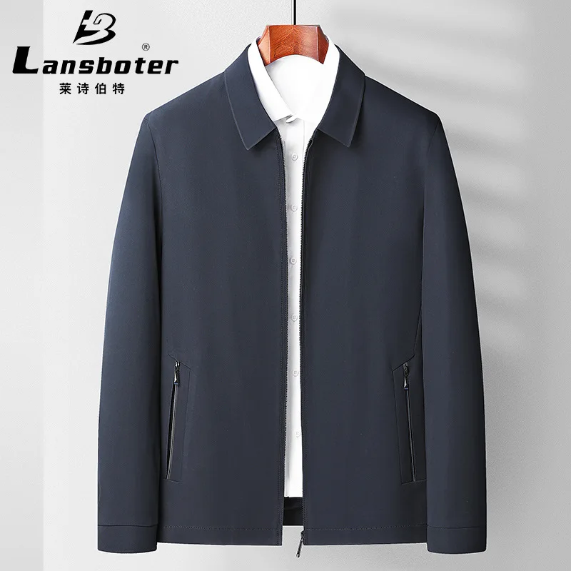 

Lansboter Blackish Geen Spring And Autumn New Lapel Jacket Men's Solid Color Versatile Thin Middle-aged Casual Coat