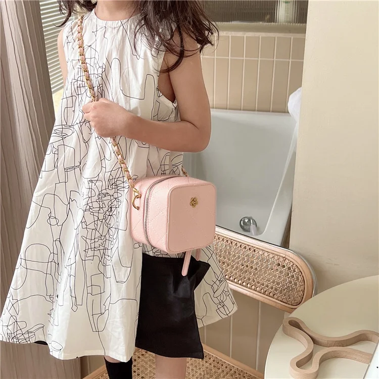 Little Girls Flower Mini Messenger Bags Fashion New Children Small Square Box Flower Shoulder Bag with Chain Drop Shipping Hot