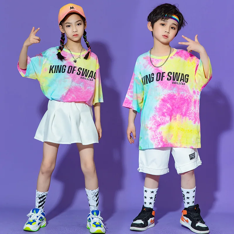 

2022 Summer Teenager Kids Casual Sport Suit Boys Tie Dye T Shirt White Shorts Fashion Two-Piece Children Tracksuit 8 10 12 14 Y