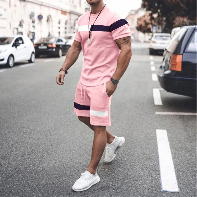 Summer Men's Tracksuit Solid Color T-shirt+shorts Casual Stylish Sweatsuit Set Outfits Sports Jogging Suit Oversized Clothing