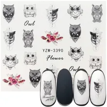 Stickers for Nails Lovely Owl Bird Flowers Water Sliders Manicure Decor Watercolor Nail Art Accessories Cheap Nail Stickers