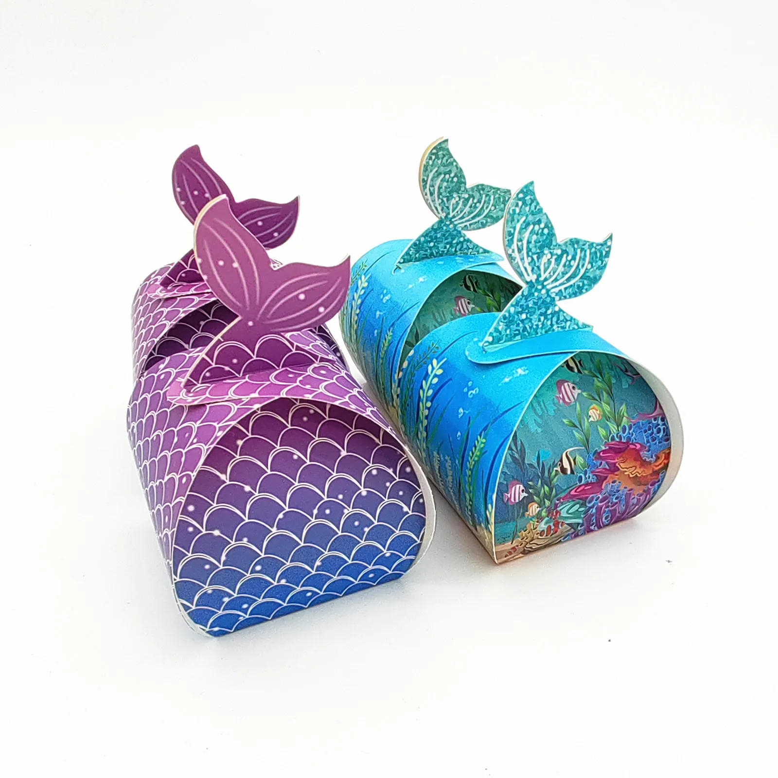

50Pcs Mermaid Tail Paper Candy Box Gift Bags Popcorn Boxes Kids Little Mermaid Birthday Party Decoration Baby Shower Supplies