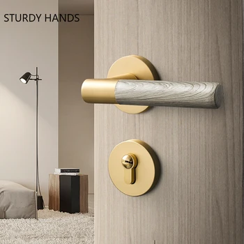 High Quality Wood Grain Handle Door Lock Zinc Alloy Security Door Locks Bedroom Kitchen Mute Deadbolt Lock Home Hardware