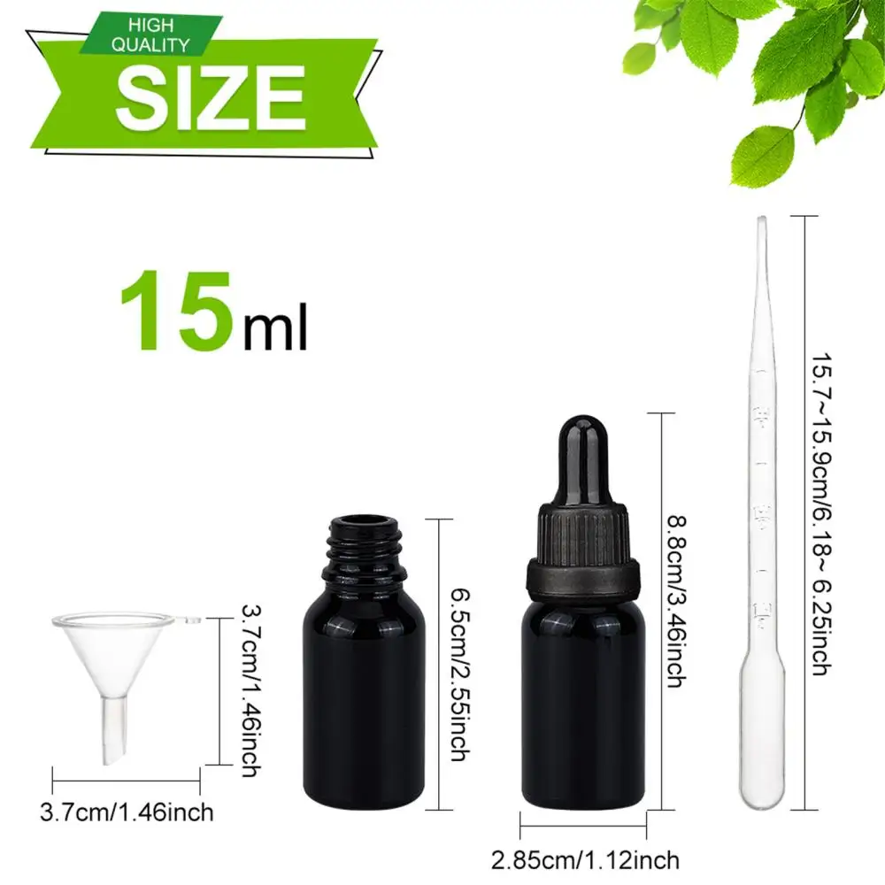 15ml Amber Glass Bottles Empty Essential Oil Refillable Bottle with Funnel Dropper Sticker Labels DIY Vials Portable Travel Set