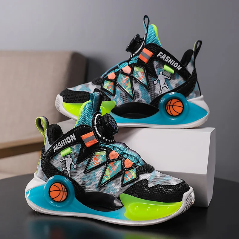 Boys Brand Designer Children Sport Shoe High Top Basketball 