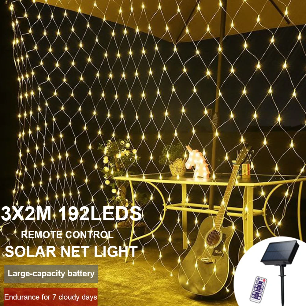 Remote Control Smart Solar LED Outdoor Waterproof Christmas Halloween Dinner Bar Decoration Upgraded Large Capacity Net Light