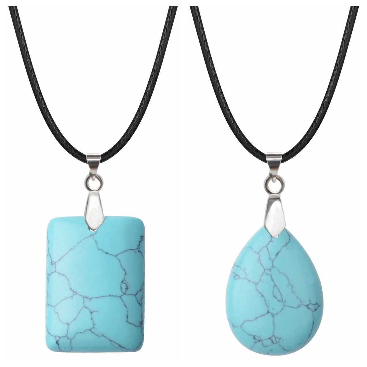 

Turquoise Healing Couple Necklace for Men Women Chakra Lucky Quartz Crystal Protection Rectanle & Teardrop Pendants