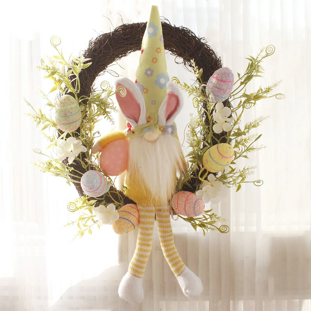 

Happy Easter Faceless Gnome Rabbit Circle Rattan Garland Baby Gifts Desktop Spring Hanging Wreath Bunny Kids Gift Easter Decor