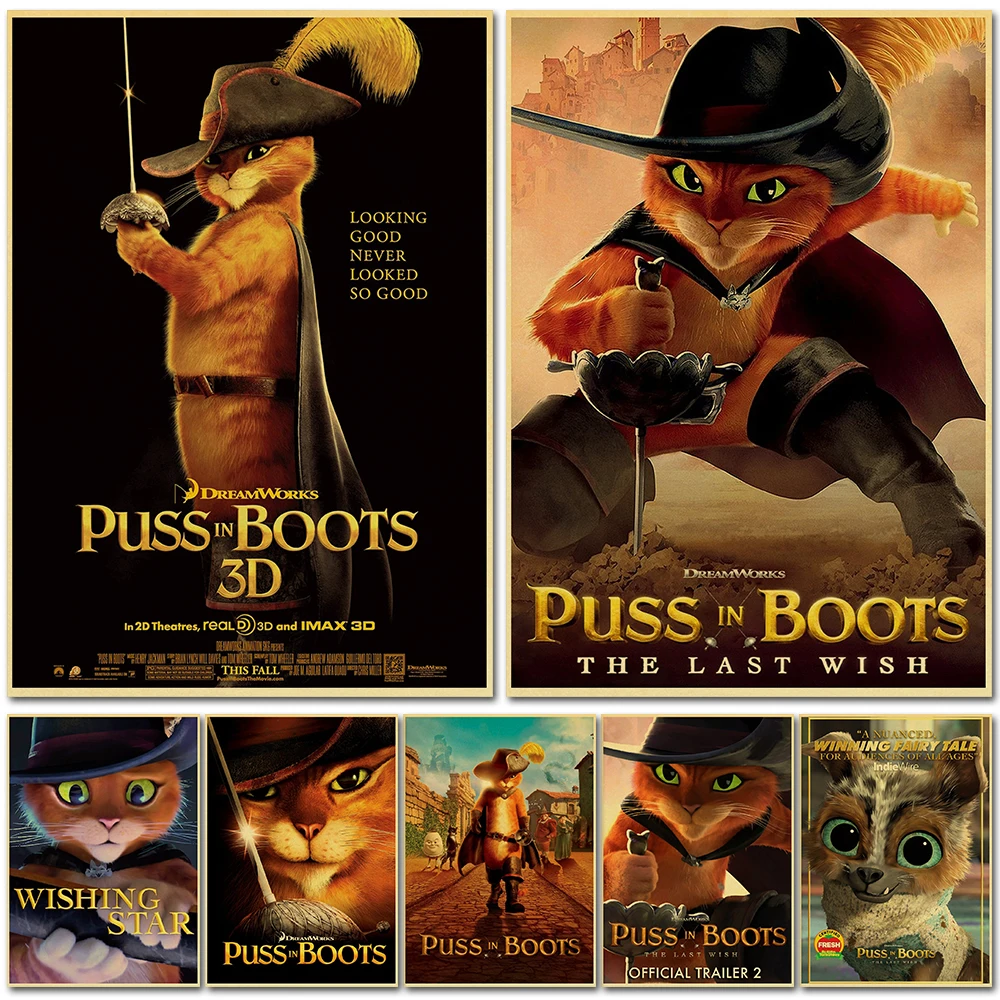 

Puss in Boots Movie Funny Cat For Kids DIY Poster Wall Chart Posters Home Living Bed Room Decor Art Frameless Wall Painting