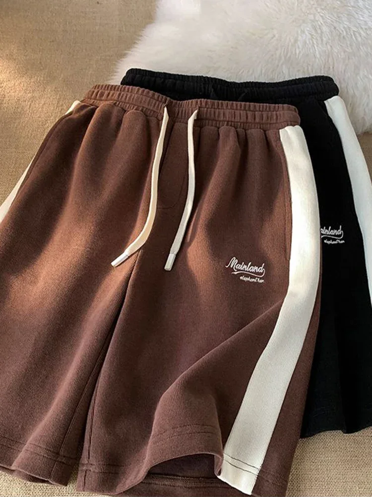 Корейские полосатые шорты с вышивкой букв женские уличные повседневные