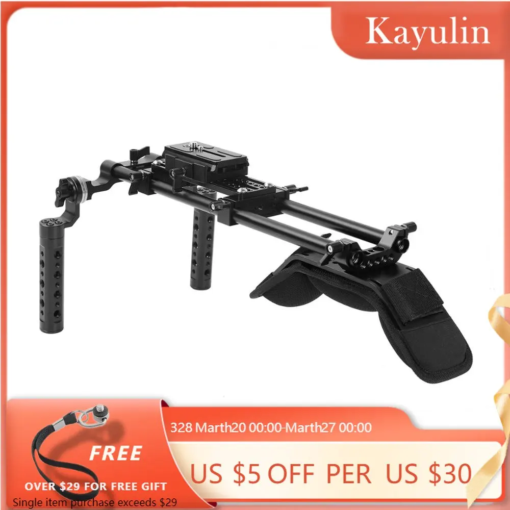 Kayulin Pro Shoulder Mount Support Rig With Manfrotto QR Baseplate & Dual Rosette Cheese Handgrip For DSLR Camera DV Camcorder