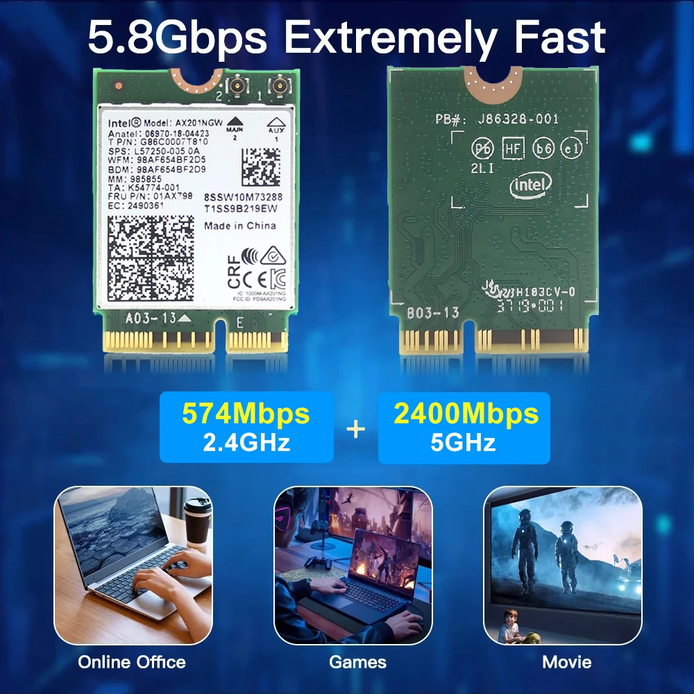 Двухдиапазонная карта Wi-Fi 2 4 ГГц 5 3000 Мбит/с беспроводной адаптер 6 Intel AX201NGW Bluetooth 5.1