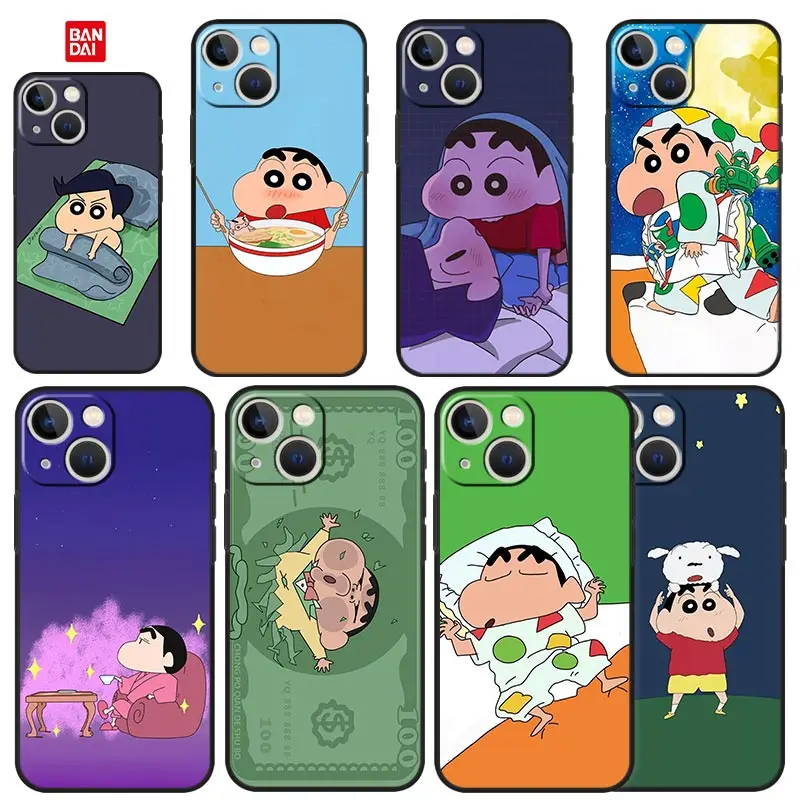 

Bandai Phone Cafor Apple iPhone 13 11 12 pro XS max mini XR X Cover 8 7 6 plus Funda Silicone Coque Shin Chan Sleep Eat Noodle