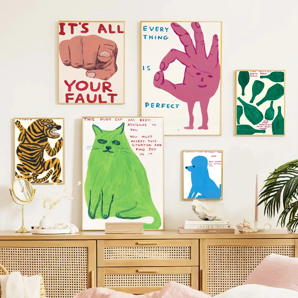 David Shrigley Self-adhesive Art Poster Whitepaper Sticker DIY Room Bar Cafe Wall Decor