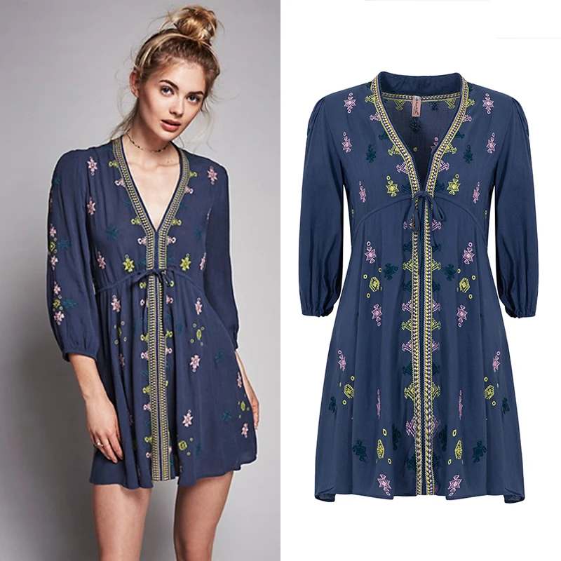 

Bohemian v-neck embroidered dress