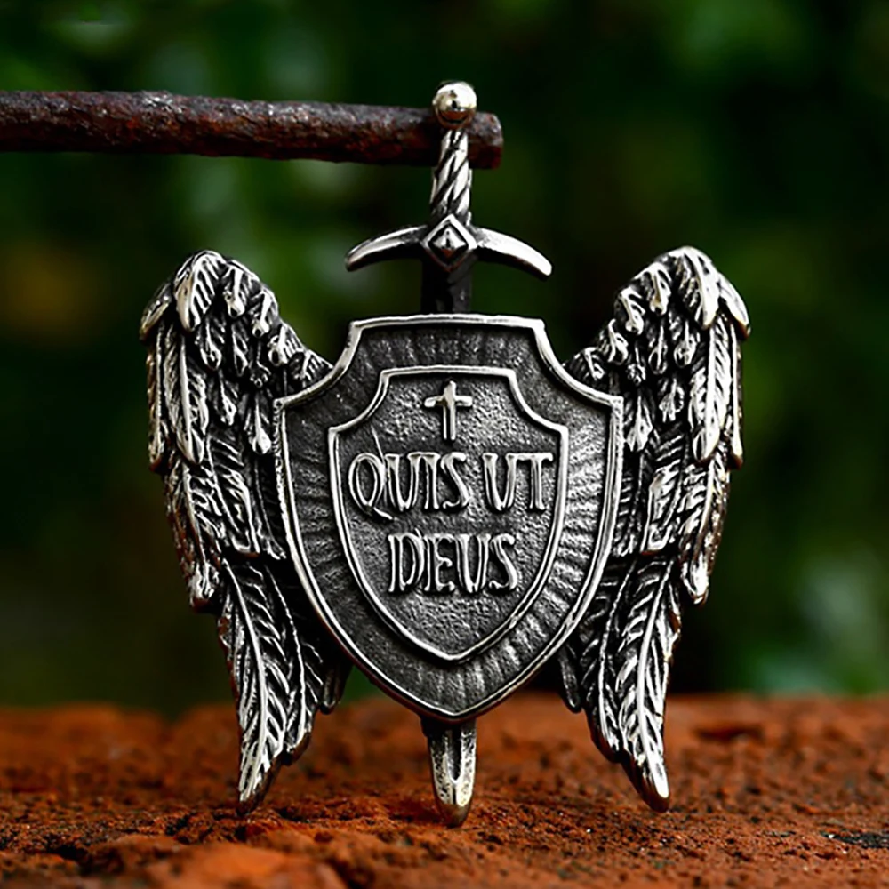 Винтажные крылья ангела из нержавеющей стали рыцарский меч ожерелья для мужчин