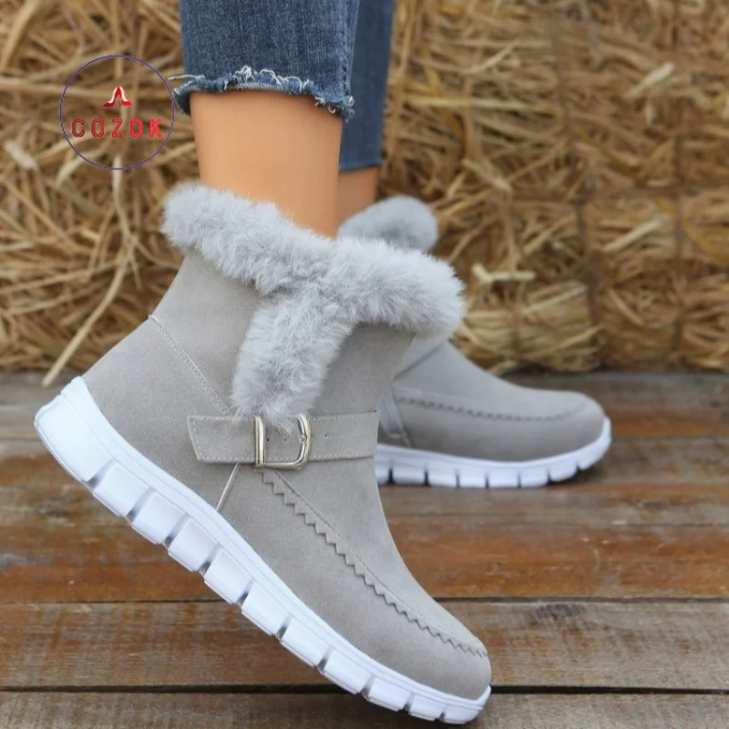 

2022 Winter Woman's Stylish Snow Boots High-top Warm Lined Anti-skid Shoes Outside Casual Slip-on Platform Boots Gray Footwear