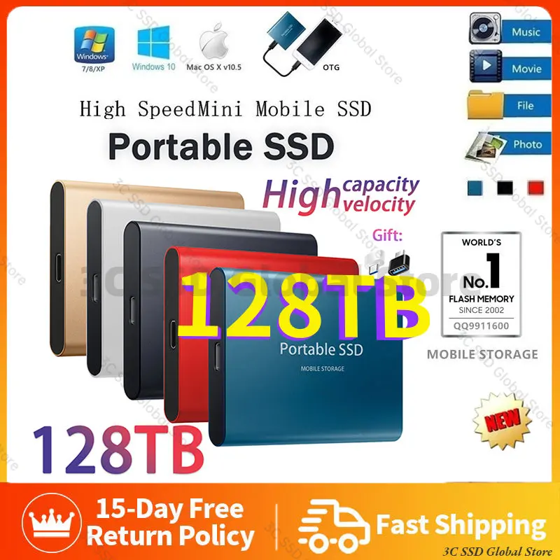

New Portable Mobile Solid State Drive High Speed 2/8/16/64/128TB SSD Mobile Hard Drives External Storage Decives for Laptop mac