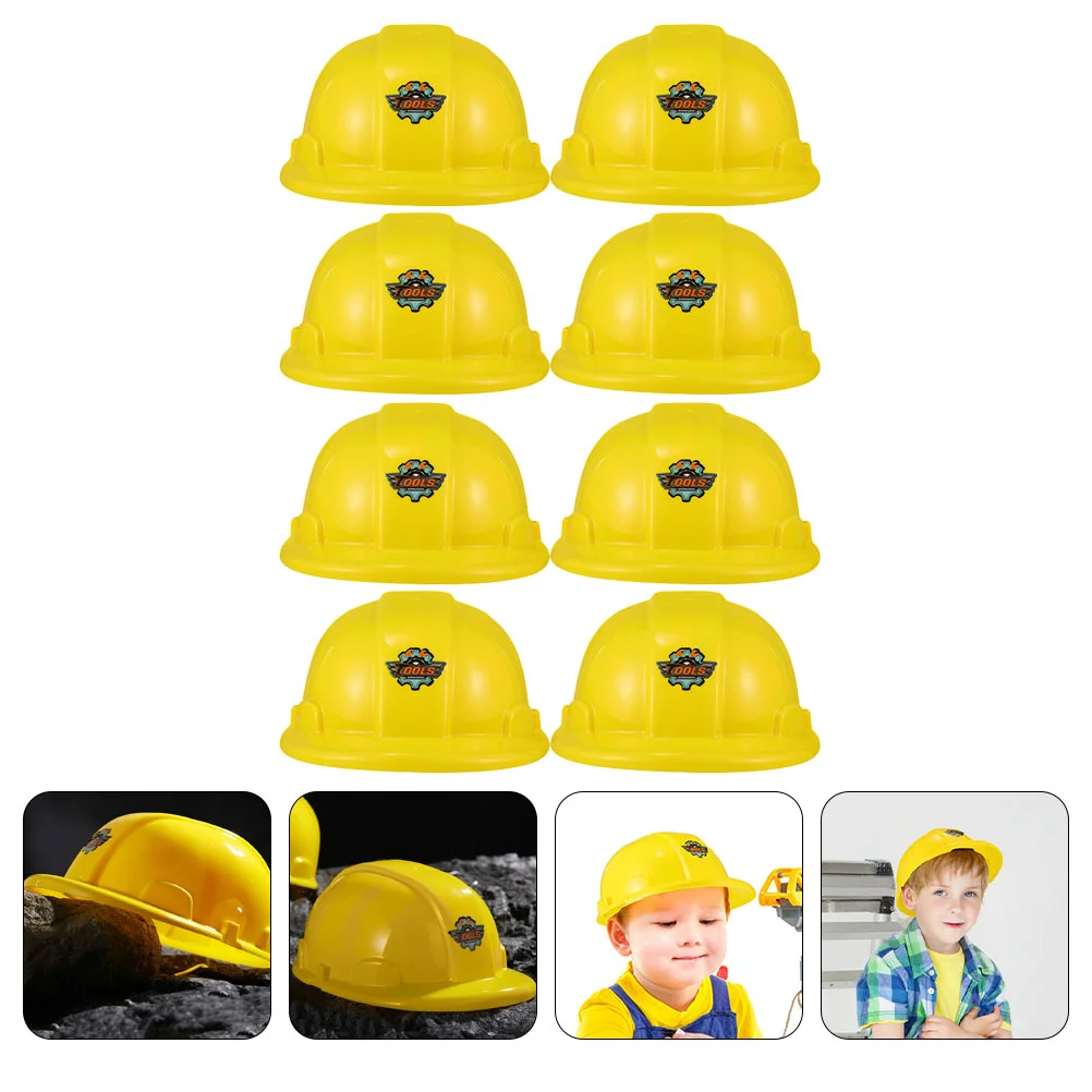 8 Pcs Tool Hat Construction Worker Toys Yellow Cosplay Caps Kids Plastic Hats Boys Hard Can Ride