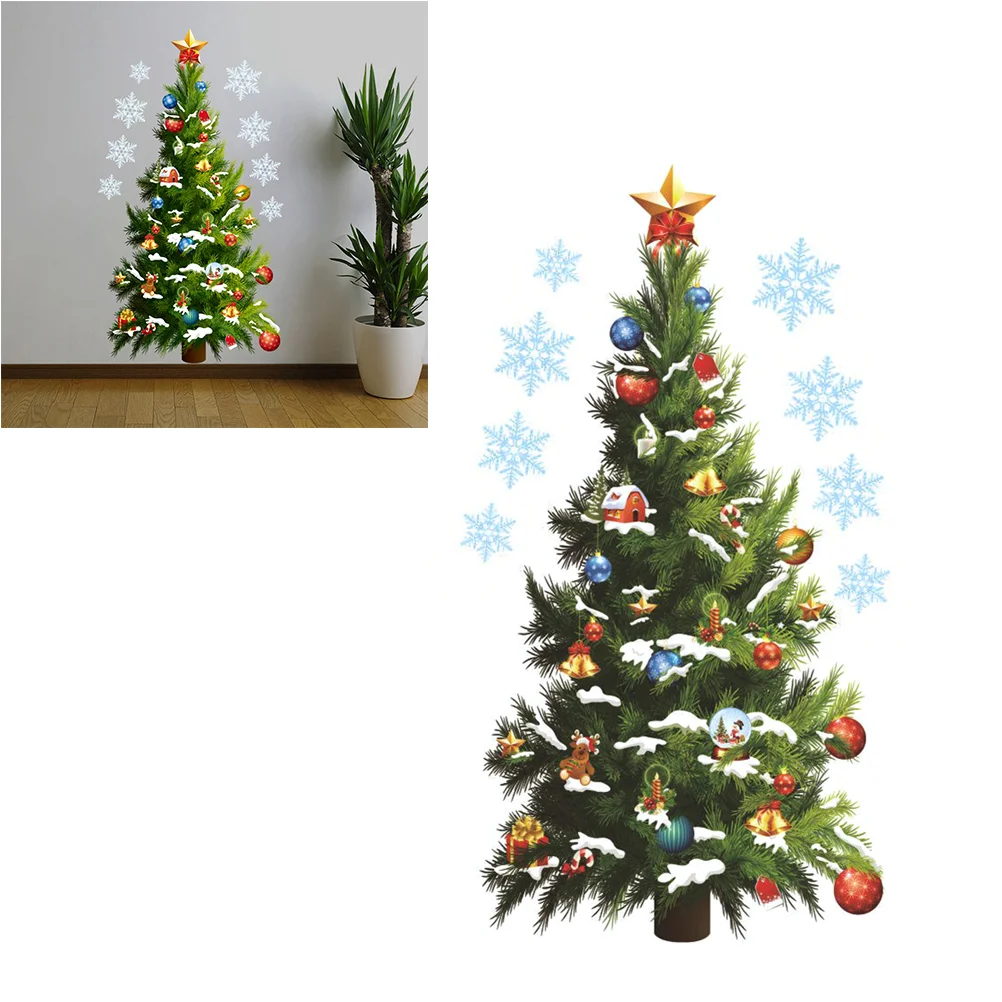 

1 Sheet of Wall Sticker Xmas Tree Snowflake Pattern Removable Unique Decal for Background