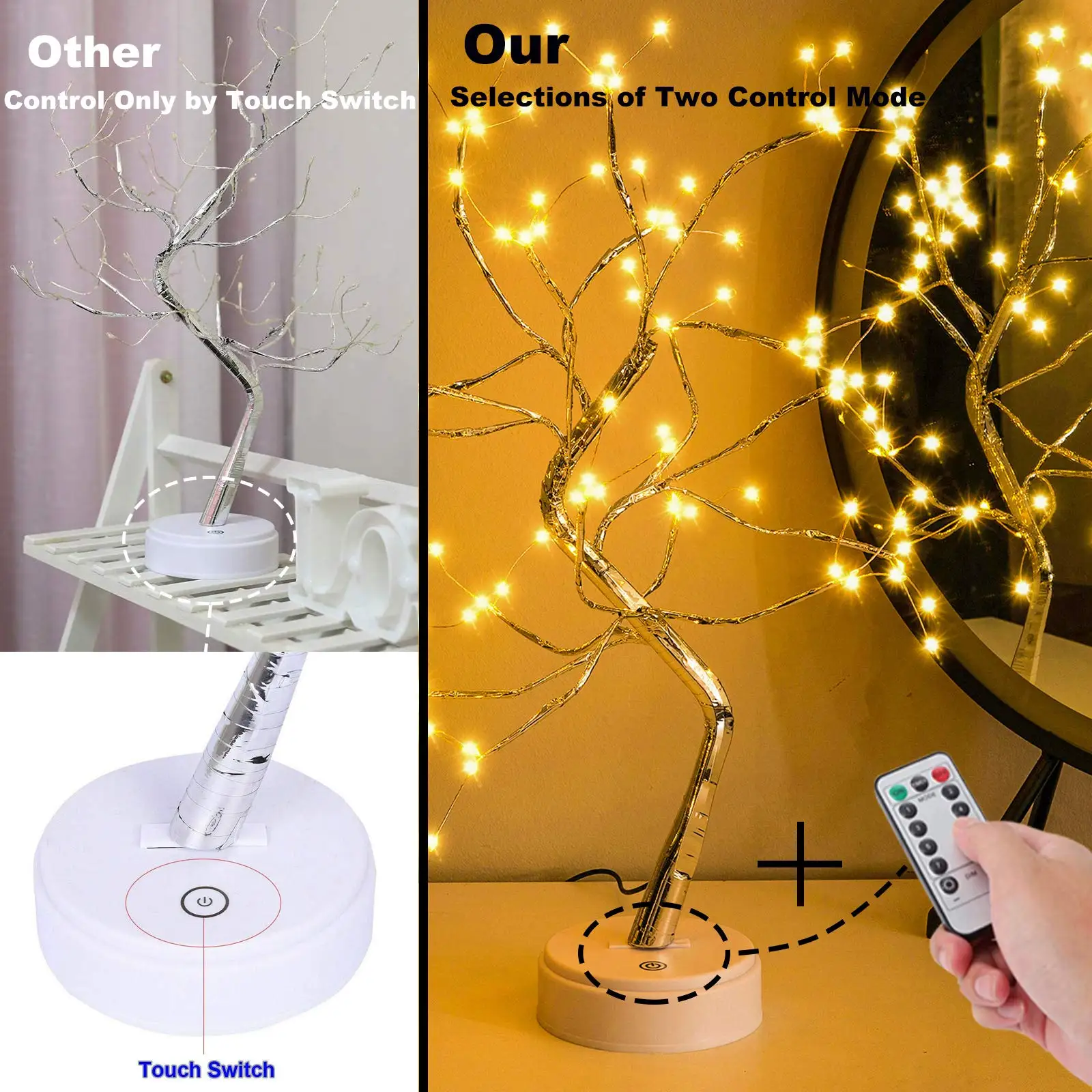 Фото 108LED Fairy Sparkly Tree Настольная лампа с дистанционным управлением USB и питанием 3AA DIY Бонсай Искусственный светильник в виде дерева Спальня Настольный ночник №4