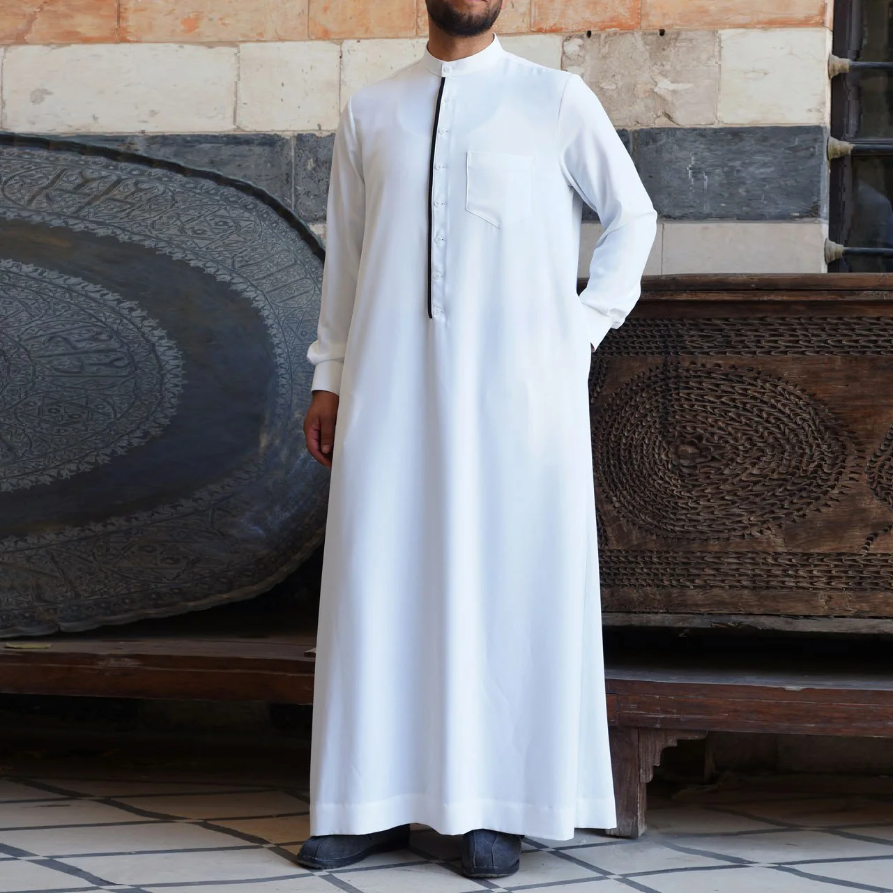 

Wepbel Islamic Jubba Thobe Arab Robe Middle East Ramadan Clothing Kaftan White Button Muslim Robe Turkey Kurtas Islamic Jubba