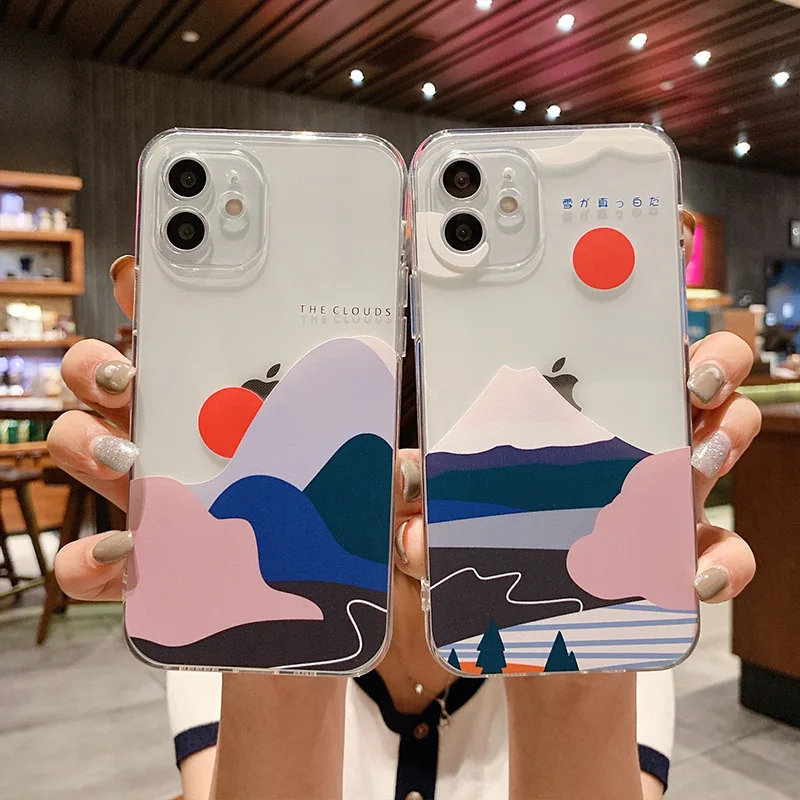 

Sunrise Phone Case For iPhone 11 12 13 Pro MAX 6 6S 7 8 Plus XS 12 13 Mini X XR SE 2020 Couple Clear Creative illustration style