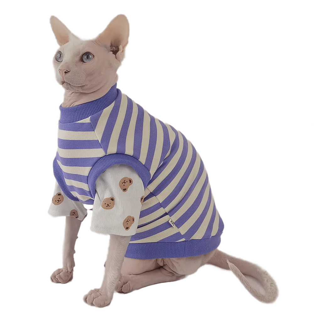 False 2-pieces Spring Sphynx Cat Outfits Soft Sphinx Devon Rex Conis Jumper Cat Costume Kitten Clothes Hairless Cat Clothes