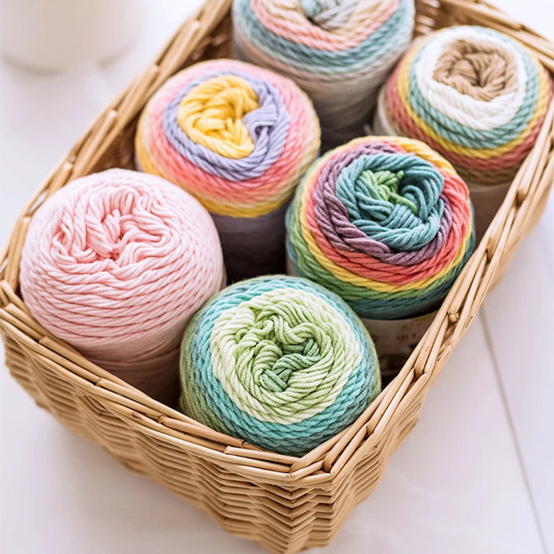 

100g/Pcs Milk Rainbow Cotton Knitted Wool Soft Warm DIY Woven Scarf Pillow Blanket Segment Dyeing Wool alize Puffy Crochet Yarn