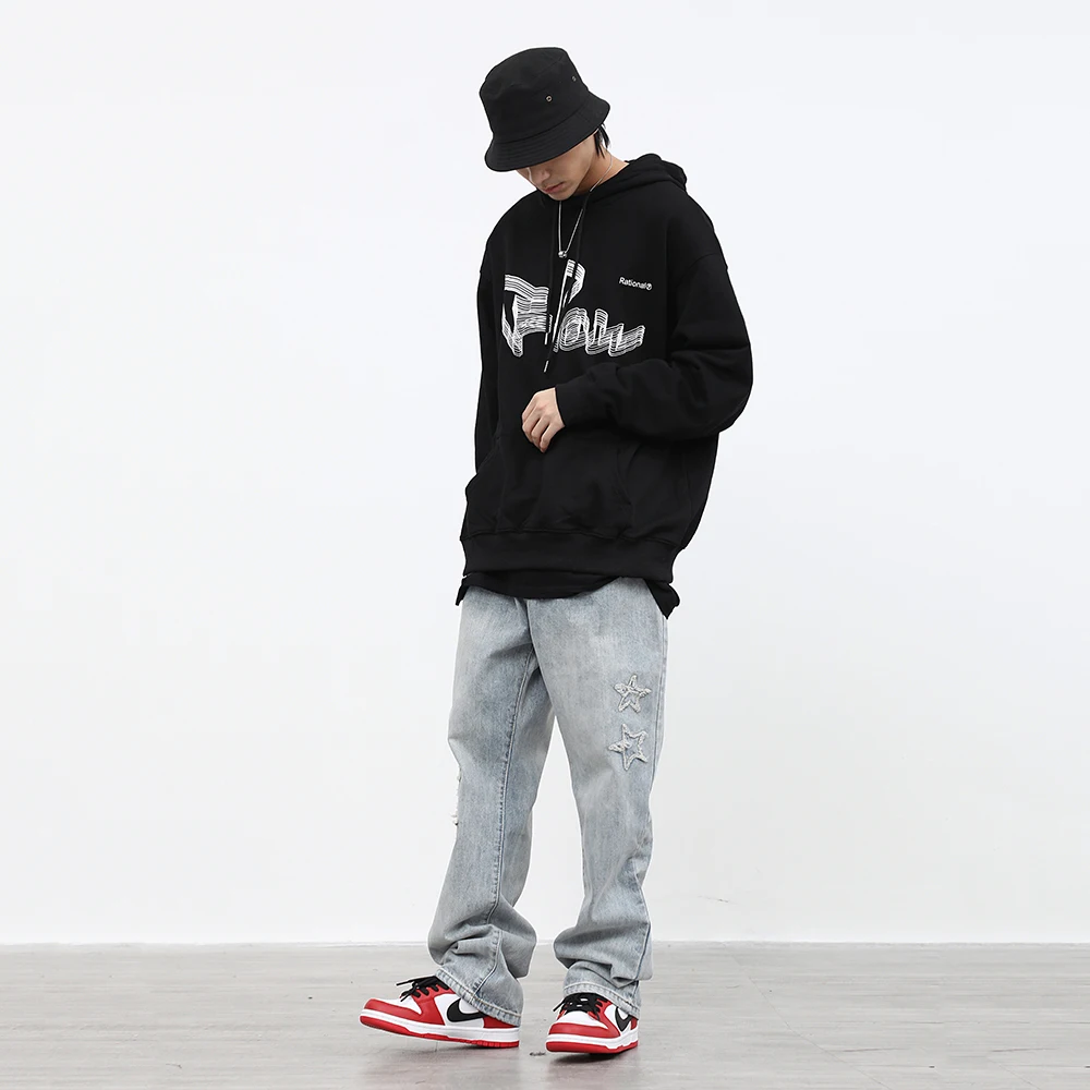 Men's Jeans Five-pointed Star Applique Embroidered Micro Horn Loose Jeans Hip Hop Street Wear Y2K Jeans Street Wear Brand Jeans