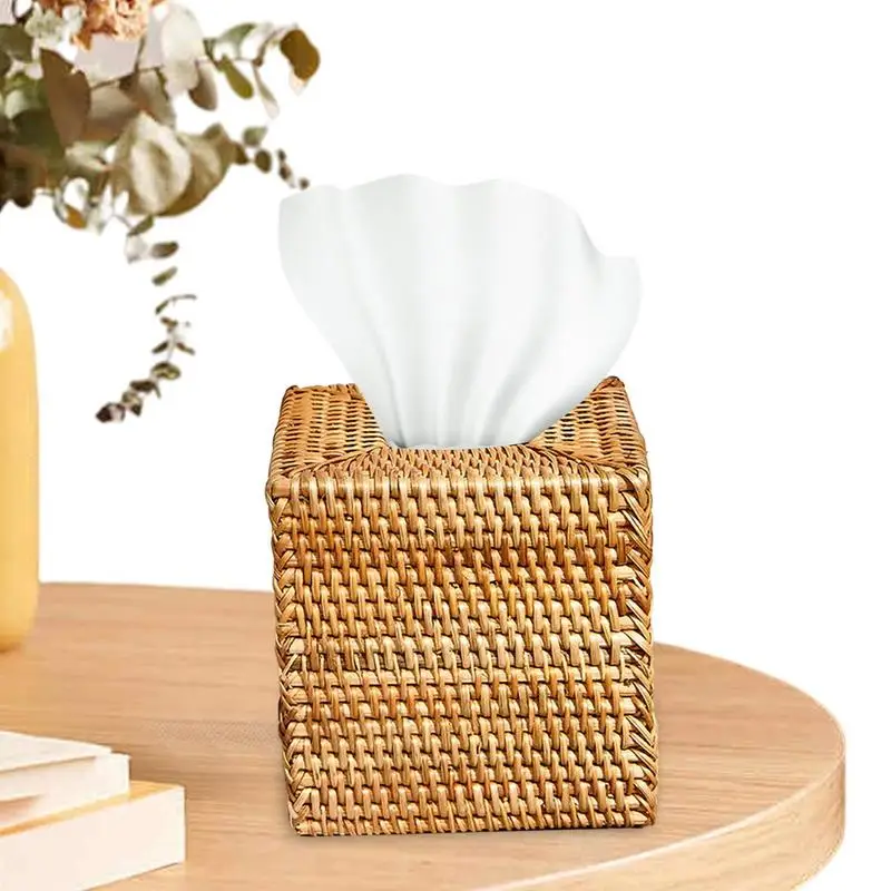 

Hand Woven Wicker Tissue Holder Rattan Tissue Box Holder Boho Decorative Facial Tissue Holder Portable Napkin Box Dispenser For