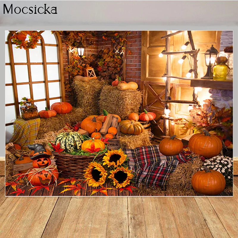 

Autumn Harvest Backdrop Fall Thanksgiving Pumpkin Sunflowers Photography Background Kids Birthday Photo Props Studio Booth