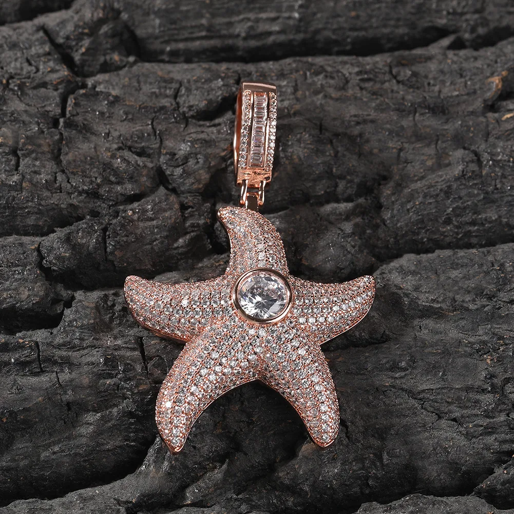 

Starfish Shape Bing Bing Iced Out Pendant Necklace Mirco Pave Prong Setting Rock Rapper Fashion Hip Hop Jewelry BP251