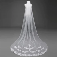 new one layer bridal veil elegant long wedding veil with lace appliques ivory soft tulle 3 meters with comb wedding accessories