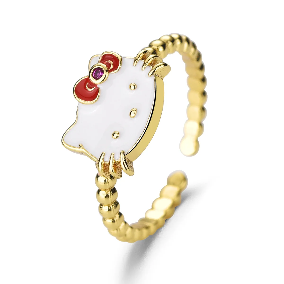 

Kawaii Anime Cartoon Kt Cat Adjustable Open Ring Female New Fruit Pineapple Ring Cute High-End Style Couple Ring Girlfriend Gift