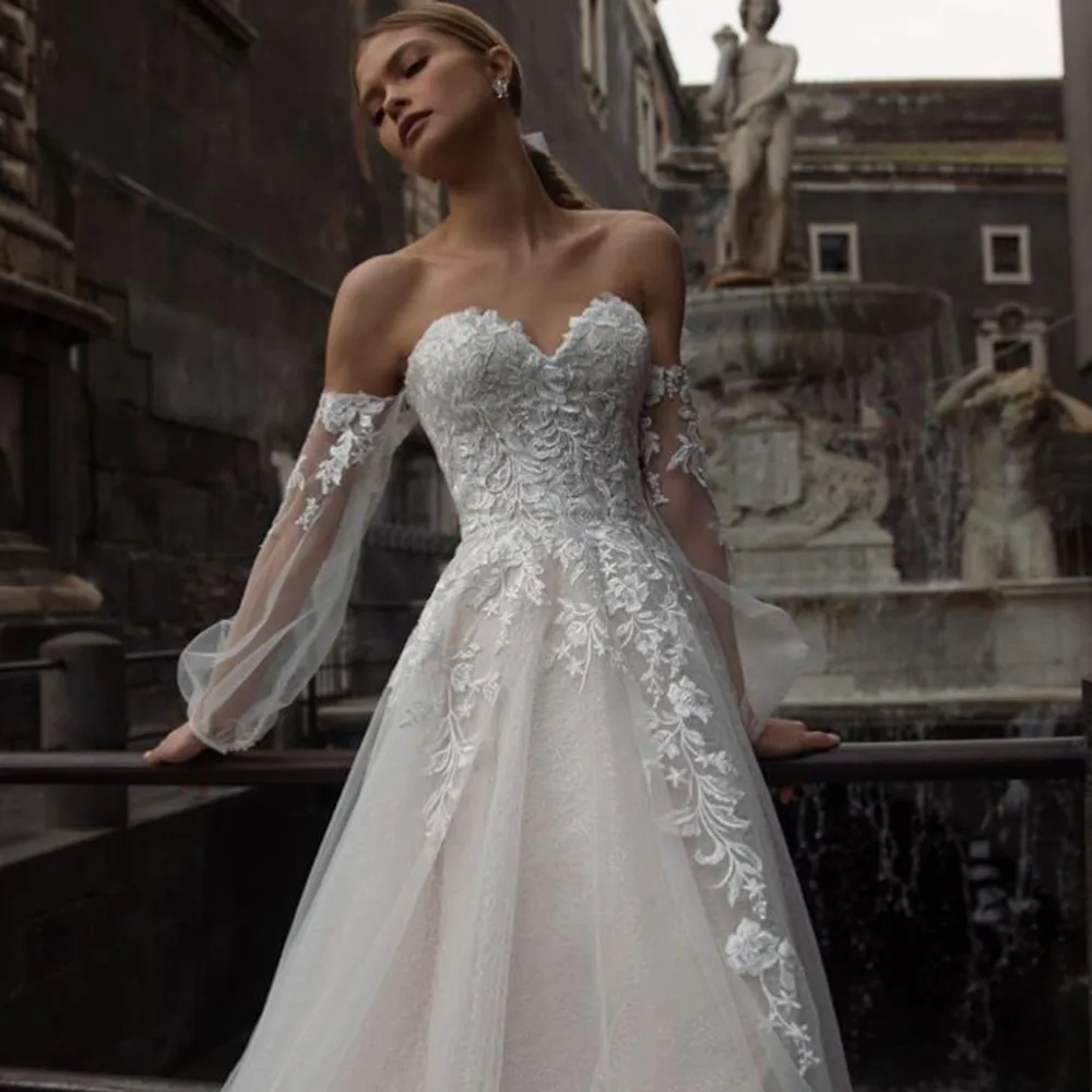 

Miss Veil Sweetheart Wedding Dress Lace Up A-Line Princess Backless Bridal Gown Appliques Tulle Off Shoulder Vestido De Novia