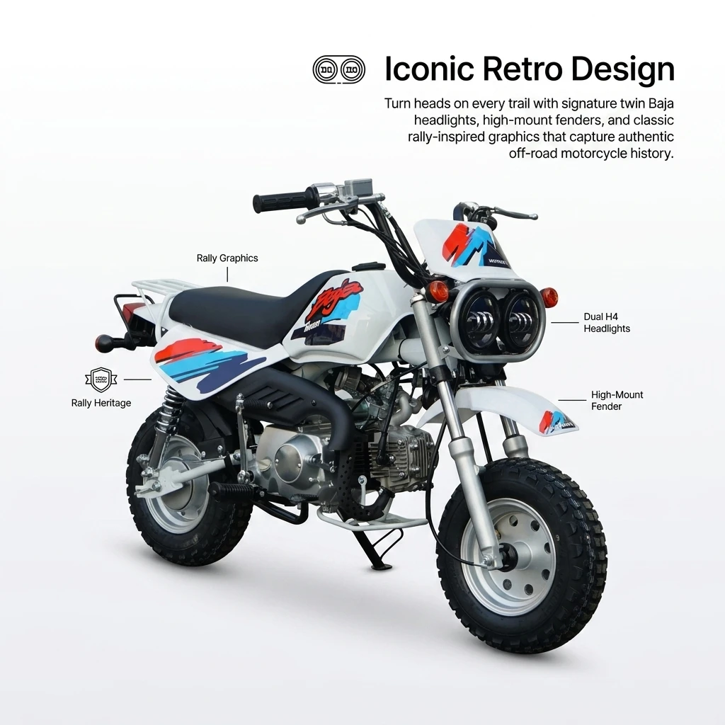 Фото Ретро-мотоцикл Monkey Baja Pit Bike 110 куб. см, 4-тактный внедорожный мини-байк с двойной фарой, бензиновый мотоцикл для взрослых. №4