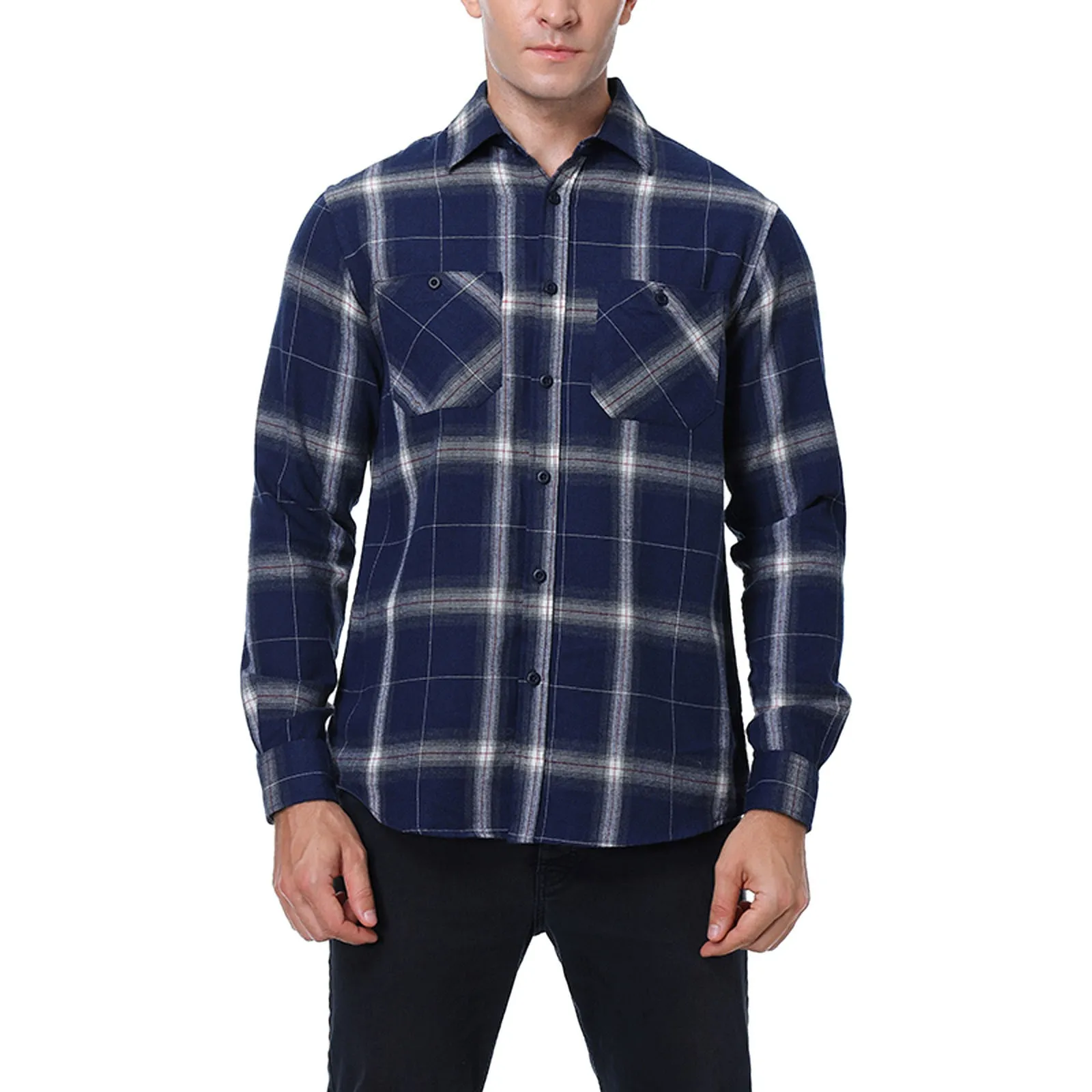 

Men's Shirts European And American Casual Loose Light Business Brushed Cotton Plaid Shirt Tops 2022 Men clothing chemise homme