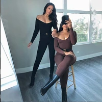 foreign trade 2022 spring womens new low neck tight long sleeved high waisted solid color sports and fitness romper