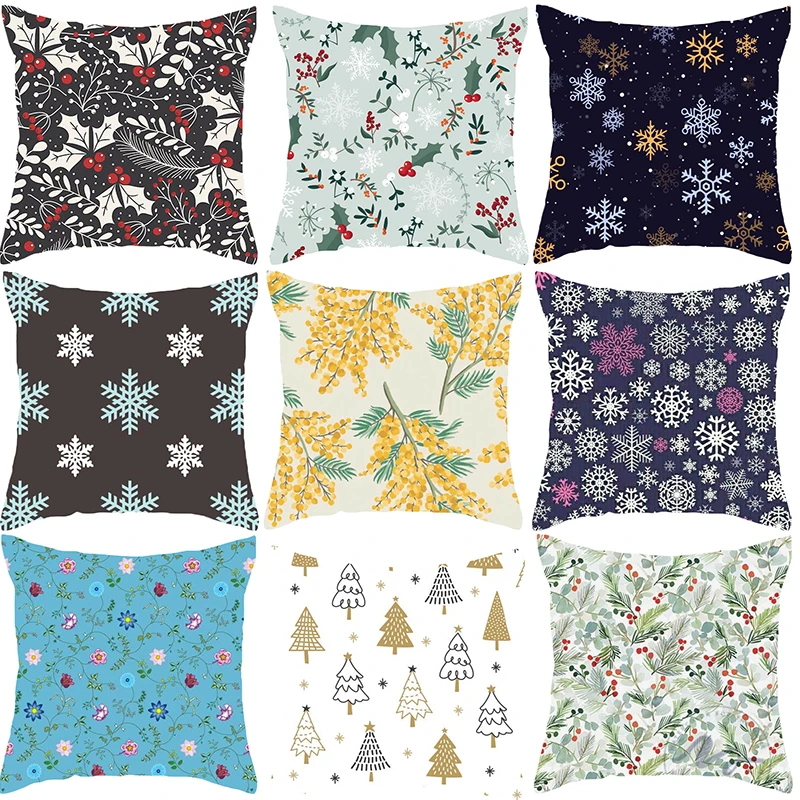 

Snowflake Pattern Cushion Cover Flower Sofa Pillow Case Decorative Throw Pillowcase 45*45cm for Living Room Home Decor Christmas