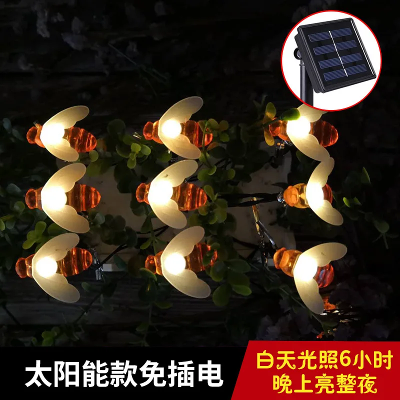 5M Solar Lights String 20 Led Honey Bee Shape Solar Powered Fairy Lights For Outdoor Home Garden Fence Summer Decoration