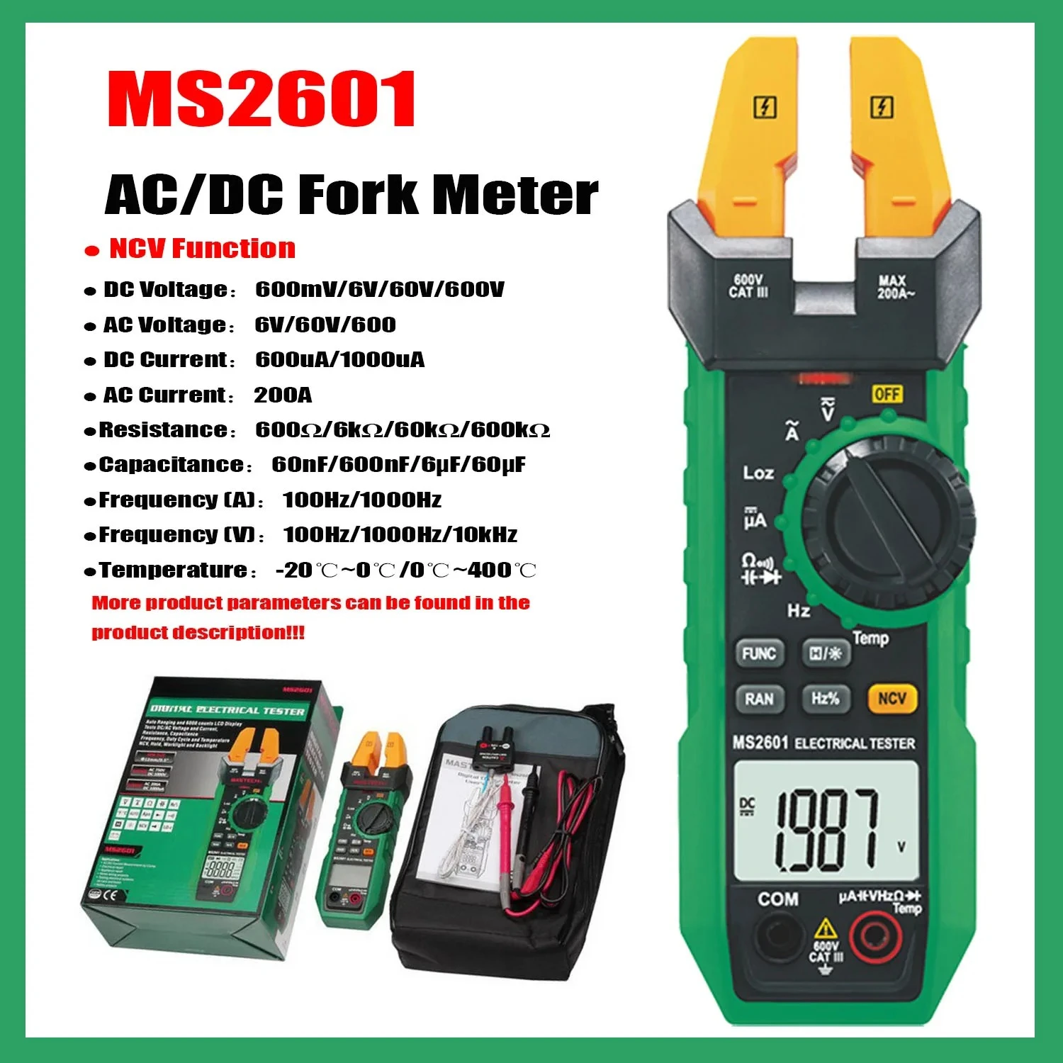 Фото Цифровой измеритель AC/DC MS2601 — идеальная альтернатива UNI-T UT256 для измерения непрерывности, частоты, рабочего цикла и температуры. №1