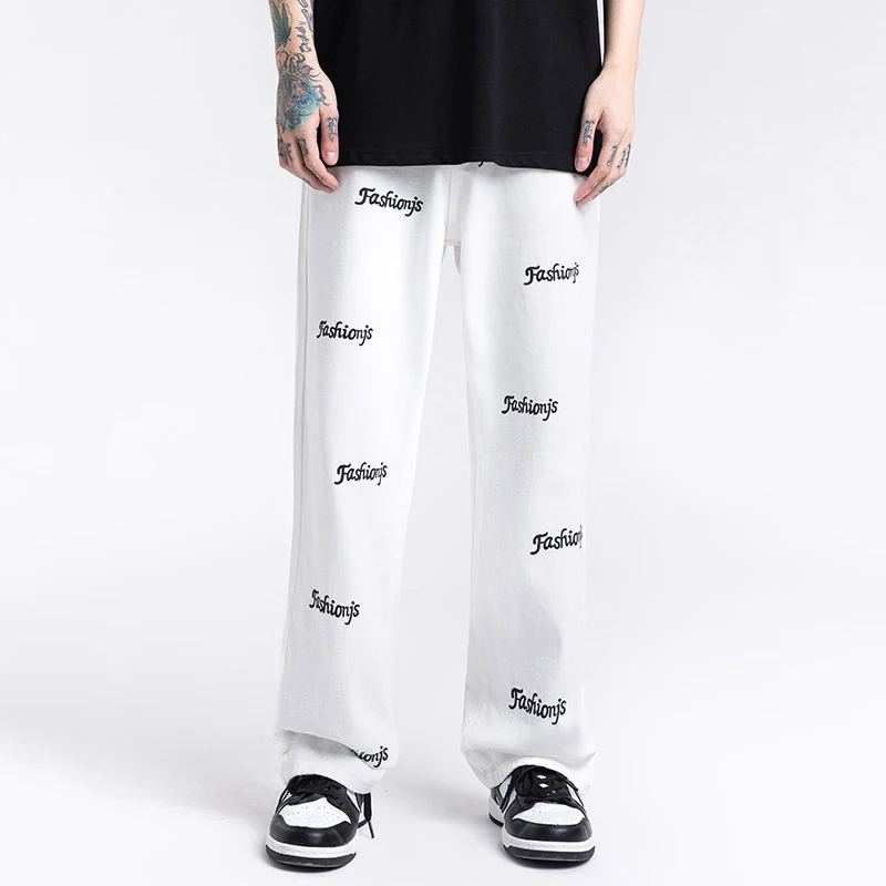 

Men's Jeans Alphabet Embroidery Vibe High Street Straight Loose Jeans Y2k Pants Men Korean Fashion Streetwear Jeans Aestethic