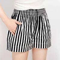 womens summer shorts 2022 fashion harajuku white black striped wide leg beach shorts female casual high waist short feminino
